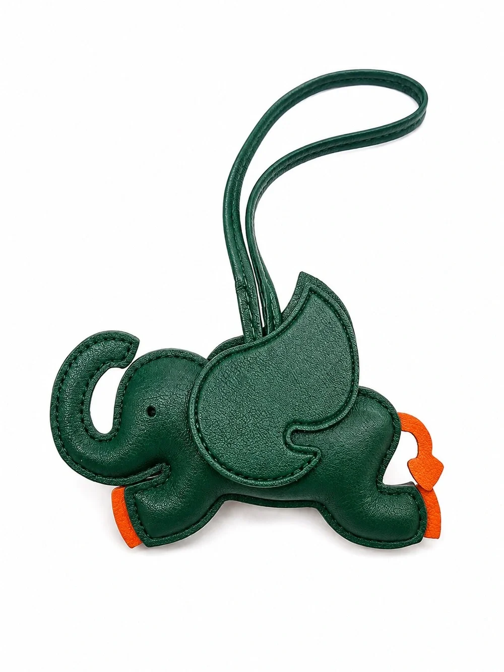 Green Elephant Bag Charm Faux Leather Keychain Luggage Tag Cute Animal Kawaii